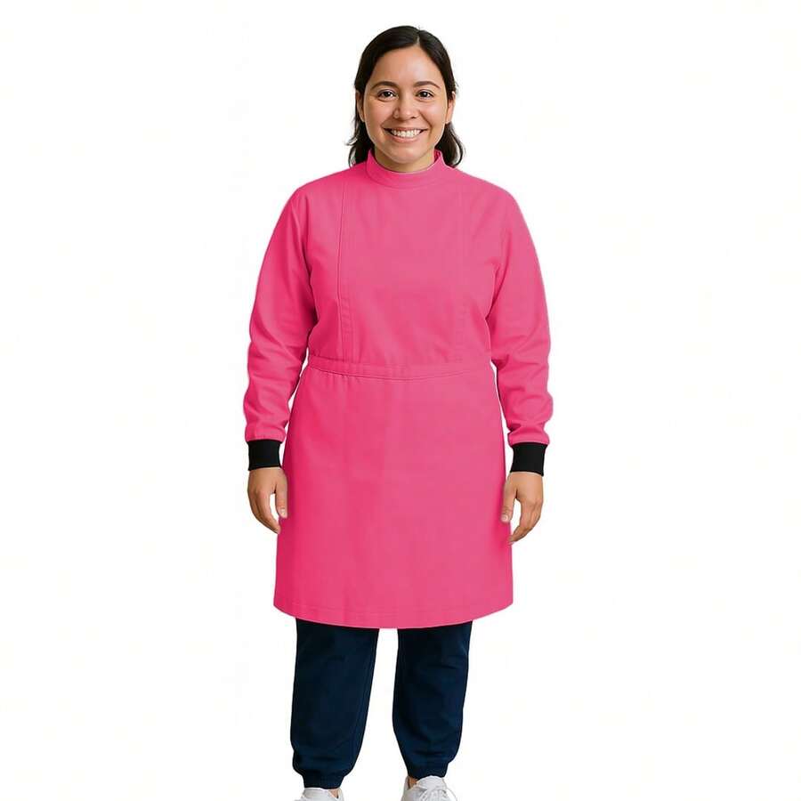 Bata Medica Antifluidos Unitalla marsupial puño con pasador de pulgar fresca suave cordones ajustables - Rosa Fucsia - Ver 1
