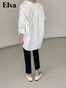 Áo sơ mi dài tay màu trắng thanh lịch dành cho nữ cỡ lớn, thích hợp cho công sở/giáo viên, phù hợp cho lễ Phục sinh, Ngày Valentine, Tết Dương lịch và mùa xuân. - trắng - Xem 5