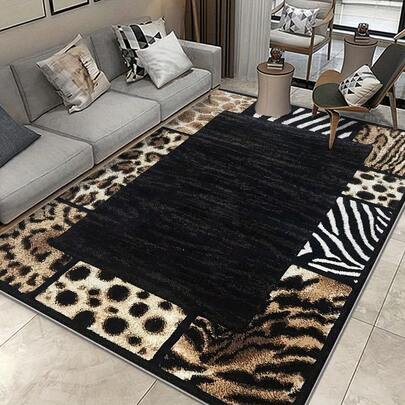 1pc Retro Zebra, Leopard, Tiger Skin Print Area Rugs For Living Room, Floor Carpet For Bedroom, Carpets Home Decor Rugs, Homestay Hotel, Non-Slip Machine Washable Carpet, Home Decor Room Decor