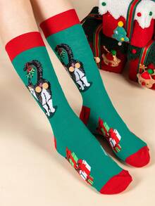 6/3/1 双装女士圣诞趣味袜子，印有鸡蛋、猫咪和卡通人物图案，男女皆宜的新奇袜子，适合圣诞节、新年礼物和日常穿着 - 彩色 - 查看 4