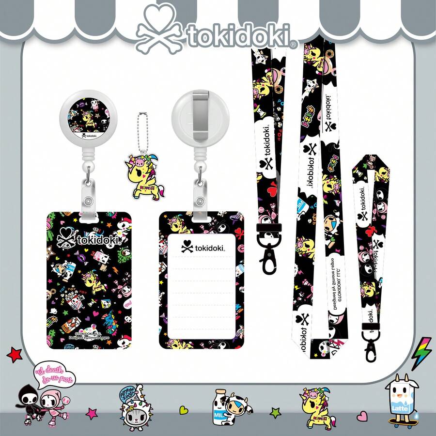 Official Tokidoki Unicorno Phone Lanyard Set - Including Long And Short Lanyards, ID Badge Holder Retractable Reel Clip, Card Cases,Cute Tokidoki Keychains For Fans - màu đen - Xem 1