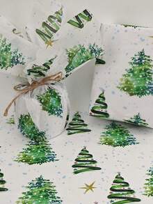 10 件/5 件彩色灯光圣诞树图案薄纸,19.68 英寸 X 27.55 英寸礼品包装纸,圣诞礼品包装纸,烫银雪花包装纸,圣诞雪梨纸,适用于婚礼、圣诞礼物、生日礼物包装、花束填充、派对礼物 - 彩色 - 查看 9
