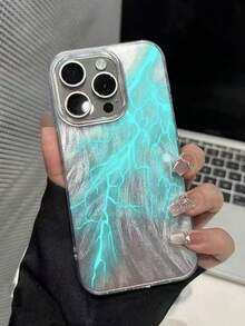 1 件时尚蓝色闪电裂纹设计亚克力羽毛保护硬手机壳，适用于 15/15 Pro/15 Pro Max/16/16 Pro/16 Plus/16 Pro Max/13/13 Pro/13 Pro Max/14/14 Plus/14 Pro Max - 彩色 - 查看 2