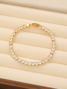 Bộ vòng tay và lắc tay bằng thép không gỉ đính đá Zirconia hình cỏ bốn lá thời trang thanh lịch dành cho nữ, thích hợp đeo hàng ngày, đeo nhiều lần, hẹn hò đôi, phối đồ trong nhiều dịp và làm quà tặng - Vàng - Xem 7