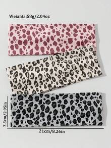 3 件套时尚女士豹纹柔软防滑头带，弹性瑜伽运动发饰，多功能日常佩戴，适合多种场合秋季女士头巾秋季吸汗带发带冬季发带度假装女士优雅围巾 - 彩色 - 查看 4