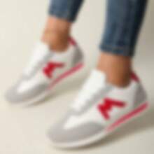 Women's Casual Sports Shoes, Lace Up Design, Lightweight Flat Bottom For Sports, Breathable Fabric Lining, Low Cut Running Shoes, Comfortable Walking Shoes