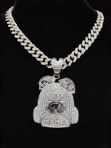 1 Set Fashion Creative Backpack, Dollar Sign Pendant & Rhinestone Glass Cuban Chain Necklace, Men's Hip Hop Punk Pendant Necklace, Suitable For Daily Wear, Valentine's Day Gift, 2 Chain Options - Silver - View 1