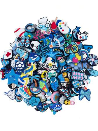 Random 10/20/30Pcs Blue And White Series Shoe Charms For Sandals, Shoe Decoration Premium Quality Popular Charms Accessories Great Gift For Teens Men Women And Adults