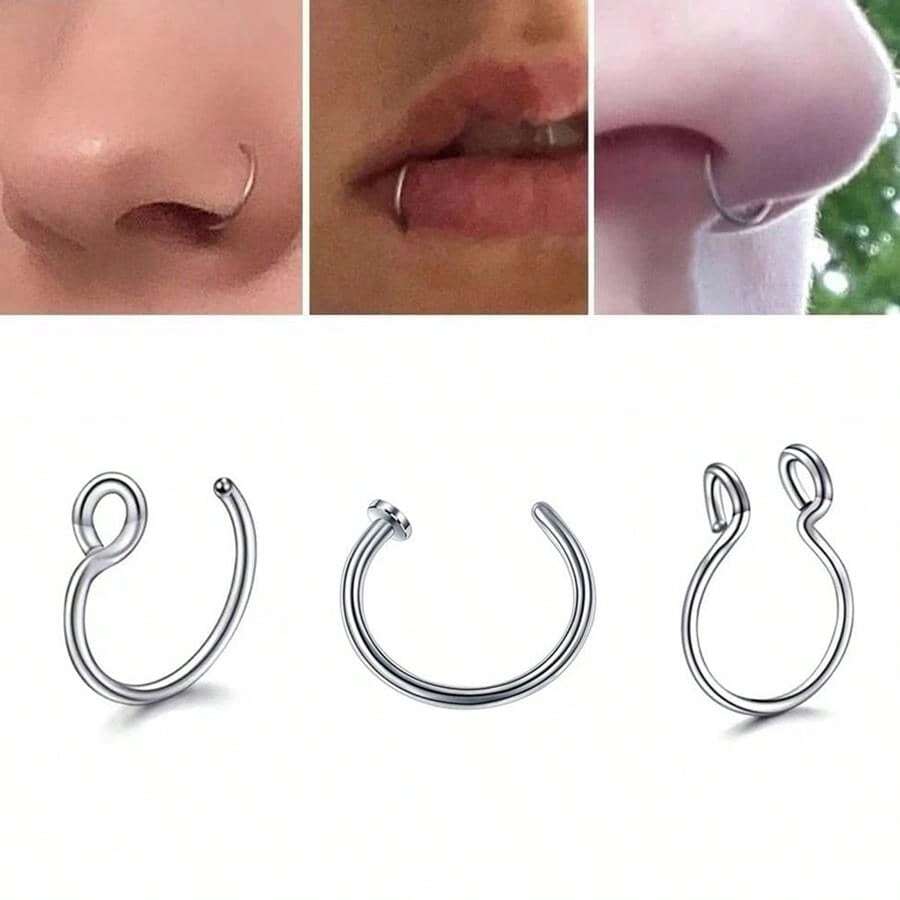 3Pcs Stainless Steel Fake Nose Ring For Women, Septal Ring C Clip Ring For Unisex, Fake Piercing Body Jewelry Non Piercing