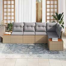 Garten-Sofa-Set 5 pcs Beige und Hellgrau 264 x 154 x 85 cm