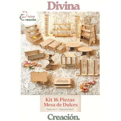 Divina Creacion Kit 16 Pzs Grandes Candy Bar Exhibidor Mesa de Dulces Fiestas Eventos MDF 3mm Resistentes