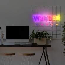 Glow-In-The-Dark Neon "Wanted" UV Printed Plastic, USB-Powered With Switch Control, Ideal For Game Lovers & Creative Spaces, Vibrant Wall Art|Plastic Wall Art - NHD-wanted - View 5