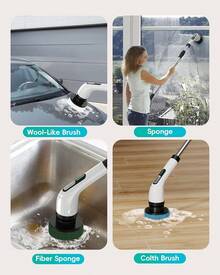 Cepillo Electrico para Baño Limpieza,[IPX7 Resistente al Agua] Cepillo Giratorio para Baño sin con 9 Cabezas de Cepillo Reemplazables,extensible ajustable para baño, cocina, coche, etc. - 1 - Ver 2