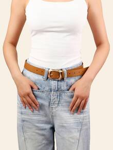 1pc Gold Square Buckle Belt, Fashionable & Elegant For Daily Wear With Coats, Dresses, T-Shirts, Casual Pants