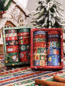 12 Rolls/Box, Christmas Theme Washi Tape, Creative Christmas Multi-Element Pattern Design, Suitable For Diary, Scrapbook And Crafts Decoration DIY Material Tape, Gift Wrapping, Holiday Party Decoration Must-Have - View 1