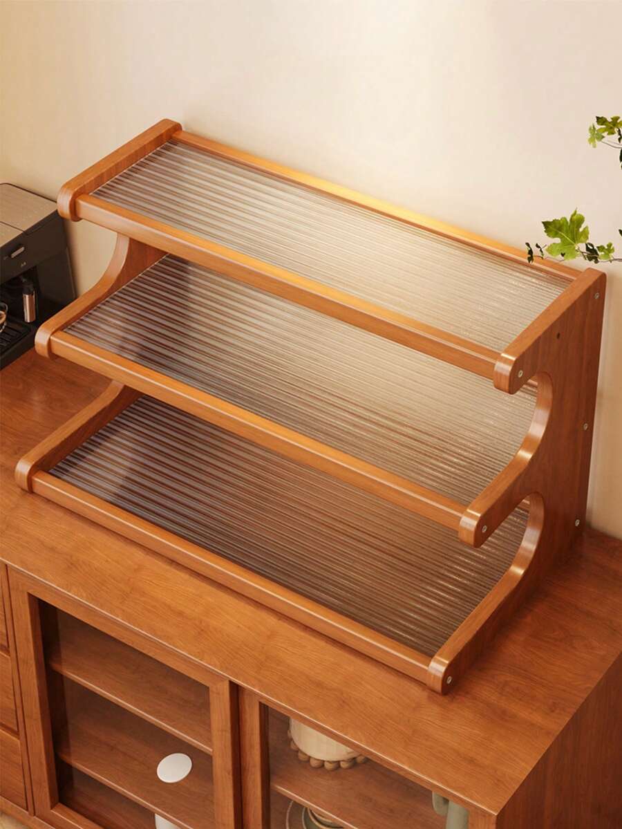 1 Piece Bamboo Storage Rack With Stylish Lacquered Design Multi-Tier Bamboo Countertop Display Rack - Great For Storing Cups, Books And Spices - Great For Kitchen, Living Room Or Office Decor, Office Organization | Modern Bookshelf Designs | Durable Bamboo Bookshelf, Bamboo Bookshelf - Brown - View 1