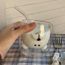 1 pièce Mug mignon d'ours, tasse à expresso en verre à double paroi isolée, tasse Kawaii, tasse à café, tasse à thé, latte, cappuccino, café américain, thé, boisson, Saint-Valentin