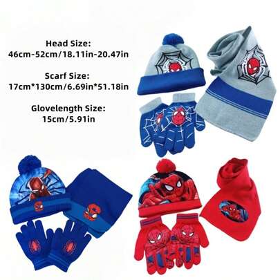 Marvel Set di cappello lavorato a maglia di Spider-Man Marvel - 3 pezzi, tema supereroe, design con pon pon, unisex, adatto per uscite casual, feste, regali di compleanno, regali di Natale, adatto per tenere caldo, cappello e guanti di Spider-Man cool
