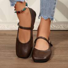 Zapatos para mujer con punta cuadrada, sin cordones, planos y cómodos para caminar - Marrón - Ver 10
