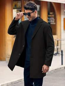 Men Lapel Neck Long Sleeve Trench Coat, Fall