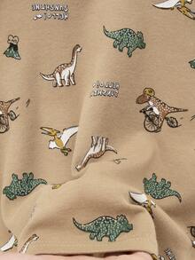 2件套幼儿男童卡通恐龙印花100%纯棉加厚长袖上衣和裤子睡衣套装