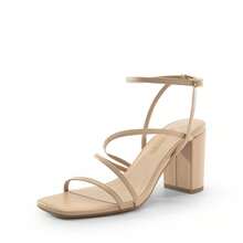 Women's Heels Chunky Block Strappy Square Open Toe Ankle Buckle Heeled Sandals Wedding Party Dress Shoes - Màu be - Xem 1