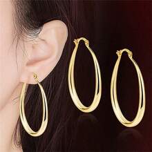 1 Pair 30mm Gold Plated Hoop Earrings - Bohemian Minimalist Colorful Hoops For Women, Dainty Elegant Jewelry, Perfect Gift For Daily & Special Occasions - 金色 - 查看 2