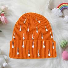 Knit Rhinestone Embellished Hat For Women, Winter Warm Beanies Cap For Outdoor Shopping, Dating, Ski - 橘色 - 查看 4