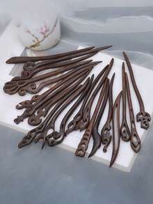 发夹，日式木制发髻筷子，休闲木制发夹，女士手工筷子，发髻制作配件，发髻延长器，发夹，美发配件，头部饰品 - 彩色 - 查看 3