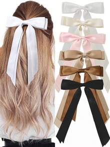 1/2/3/4/5/6 件女孩时尚双层蝴蝶结发夹，柔软长尾蝴蝶结发夹，复古金属发夹丝绸头带，优雅发饰，送给女孩的绝佳礼物 - 彩色 - 查看 25