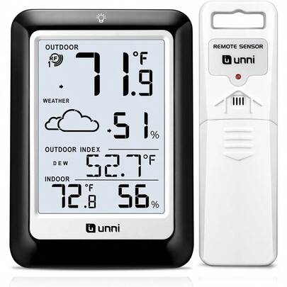 Indoor Outdoor Thermometer Hygrometer Wireless Weather Station, Temperature Humidity Monitor Battery Powered Inside Outside Thermometers With 330ft Range Remote Sensor And Backlight Display
