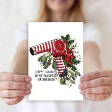 [Funny Holiday Card] 1pc Funny Holiday Card - Humorous Greeting Card With Red Hair Dryer & Holly Design | "Happy Holidays To My Favorite Hairdresser" - Perfect For Women, Friends & Family