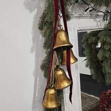 4 piezas Juego de Campanas Navideñas, Decoraciones Navideñas, Árbol de Navidad, Corona, Decoración Navideña de Otoño, Para Mujeres, Mamá, Abuela, Decoración del Hogar, Decoración de Pared, Decoración de Ventana, Decoración de Puerta, Decoración de Casa, Campanas Doradas, Estilo Rústico Navideño
