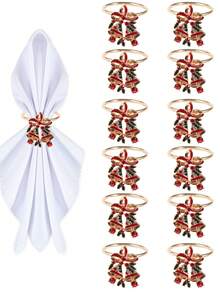 6-12pcs/Set Mixed Christmas Letter, Deer, Candy Cane, Wreath, Bell, Christmas Tree Napkin Rings, Holiday Tabletop Decorations