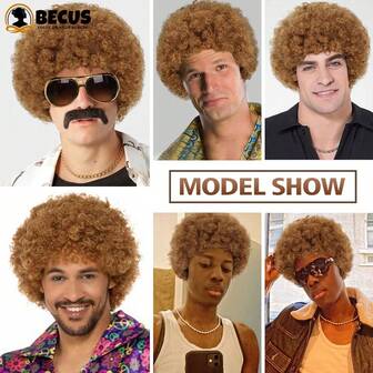 1 件 70 年代/80 年代迪斯科假发 - 男士短卷发合成假发，复古自然蓬松服装假发，适合迪斯科、化妆派对、嬉皮、摇滚风格 // 万圣节派对摇滚服装合成假发角色扮演 / 送给男朋友/丈夫的绝佳礼物