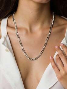 A Fashionable Cuban-Style Stainless Steel Necklace Comes In Various Thicknesses. It Features A Simple And Unique Design, Suitable For Both Men And Women Who Follow The Hip-Hop Style. Made Of Stainless Steel. Party-Punk Style, Suitable For Daily Casual Wear.