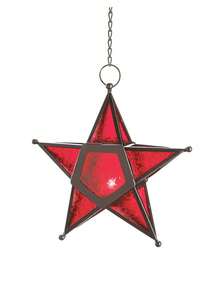 1 Piece Metal Star Tealight Candle Holder, Chinese Flowering Crabapple Design Multi Color Glass Home Decor Hanging Lantern, Suitable As A Home Decoration Hung By The Windows In The Corridor, Garden Decor, Living Room Decor, Christmas Decorations, Christmas Ornaments,Christmas Hanging Star Candle Holder For Holiday Decor