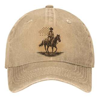 Silhouette Of Cowboy Riding Horse Against Starry Sky Hats Vintage Washed Baseball Cap