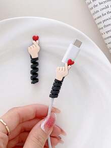 Protector de cable de datos de silicona con diseño de gesto de mano en forma de corazón, estilo INS, funda de dibujos animados compatible con cables de teléfonos Apple