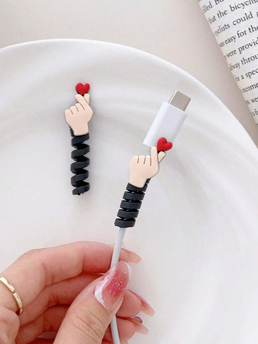 Protector de cable de datos de silicona con diseño de gesto de mano en forma de corazón, estilo INS, funda de dibujos animados compatible con cables de teléfonos Apple