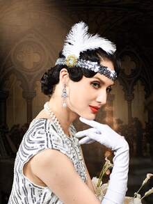 D EXCEED 2/5/6件套 1920年代女士时尚配饰套装 – 复古发箍、人造珍珠项链、耳环、手镯、手套 – 适合盖茨比主题派对、复古婚礼招待会 - 彩色 - 查看 3