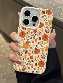 1 pieza Funda protectora de teléfono suave, antideslizante y con textura, con un patrón floral de calabaza de otoño retro y lindo, compatible con Apple, teléfonos