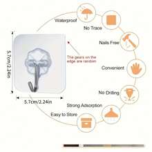 10 Pack Strong Transparent Wall Hooks – Reusable Adhesive Sticky Hooks For Bathroom, Kitchen, Door & Living Room, Waterproof Rustproof Acrylic Hooks For Towels, Bags, Keys, And Space Saving Home Storage - 10 Pcs - View 2
