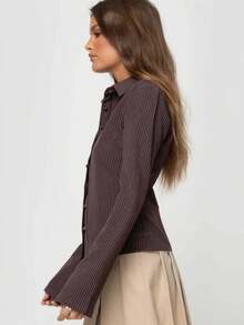 Soft Wrinkle-Free Button Down Stretch Shirts For Women, Breathable Moisture-Wicking Casual Work Dress Tops - màu nâu - Xem 4