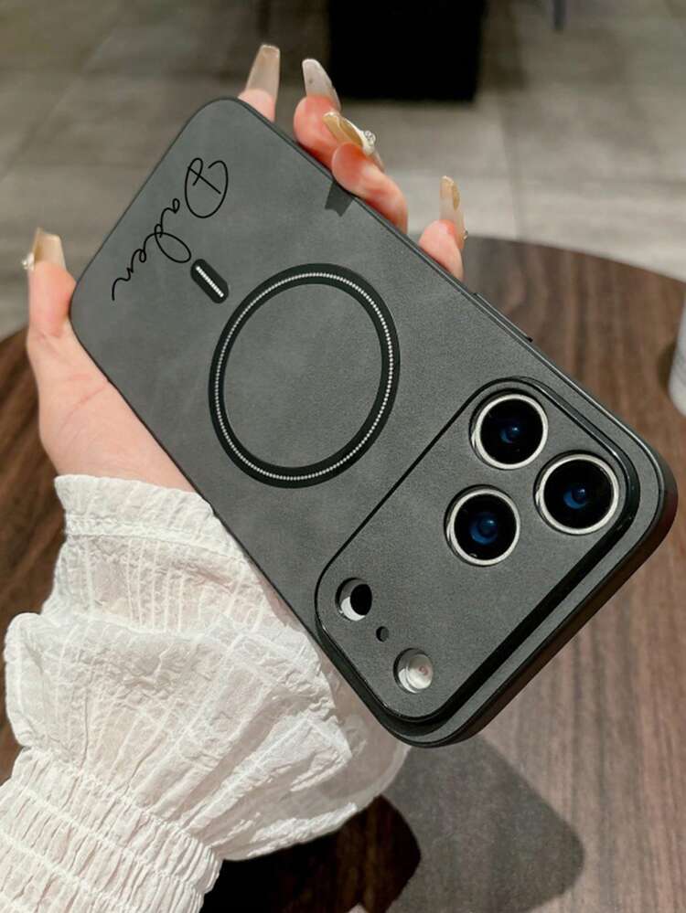 [Customized]Personalized Luxury DIY Name Faux Leather Phone Case Compatible With IPhone 17 Air 17 Pro Max 16 15 14 13 12 11 Pro Max Plus Magnetic Wireless Charge Lens Protective Cover - Xám - Xem 9