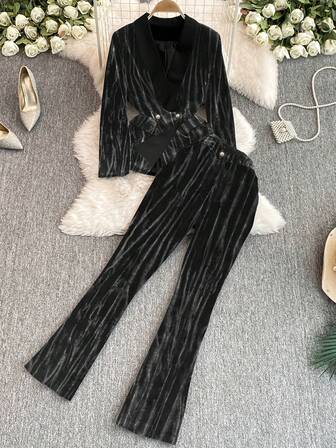 1 Set Solid Color Button Women's Suit Set