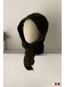 1pc Handmade Crochet Ear Warmer Beanie, Autumn/Winter Warm Double Layer Thick Tassel Knitted Headband Hat For Women, Versatile Rolled Brim Knit Cap - Multicolor - View 13