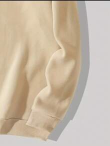 Crew Neck Sweatshirt, Plain Print, Winter Fashion, Old Money Unisex, Women's/Men's - 米色 - 查看 5