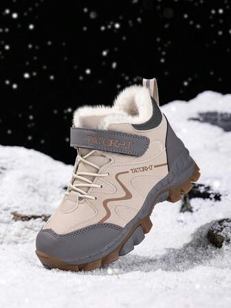 男童冬季雪地靴，带保暖衬里、防滑狼爪设计和雪地扣