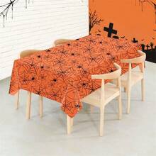 1pc (53.94*107.87 Inch) Halloween Tablecloth With Spider Web, Halloween Themed Party Decoration Tablecloth - Perfect Gift